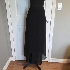 Black Asymmetric Maxi Skirt / Wide Sheer Pant Suit - Women's Elegant Evening